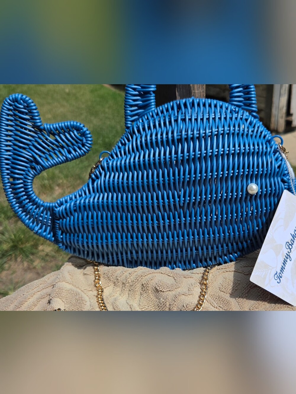 Tommy Bahama Blue Woven Whale Crossbody Bag - Picture 2 of 3